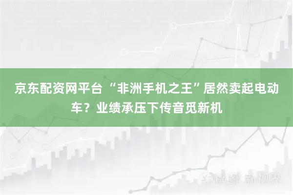 京东配资网平台 “非洲手机之王”居然卖起电动车？业绩承压下传音觅新机